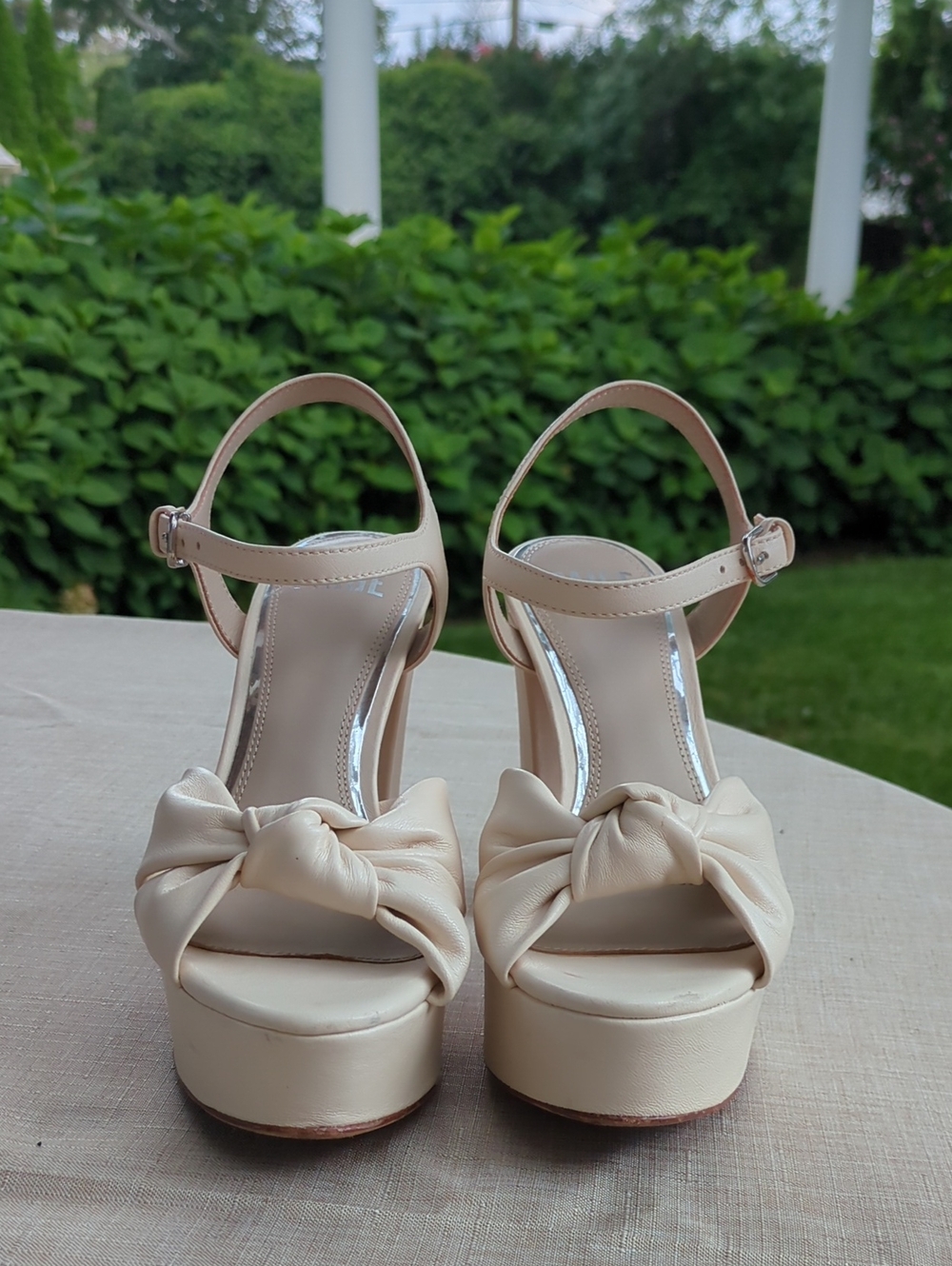 Paige Cream Knot Front Platform Heels